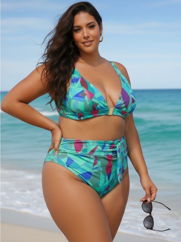 Nwt Rianna + Nina Geometric Print Bikini Set In Teal Multi Size 18
